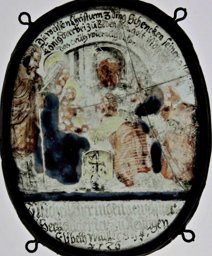 Ovale Bildscheibe Michael Springen und Elisabeth Müller mit Anbetung der Könige