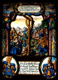 Bildscheibe Christoph Furer (Furrer) und Johannes Zeender mit Moses bei Errichtung der Ehernen Schlange