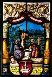 Bildscheibe Hans Brunner mit Christus und der Samariterin am Brunnen