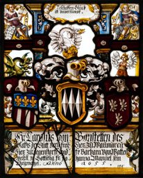 Allianzwappenscheibe Karl (Karolus) von Bonstetten, Johanna Manuel und Barbara von Wattenwyl