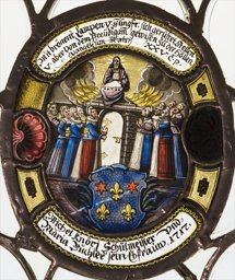 Ovale Bildscheibe Michael Knöri und Maria Büchler mit Christus und den klugen und törichten Jungfrauen