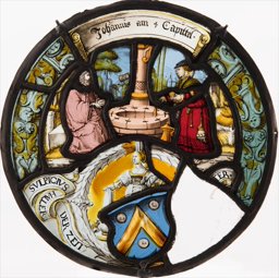 Runde Wappenscheibe Sulpitius Haller mit Christus und der Samariterin am Brunnen