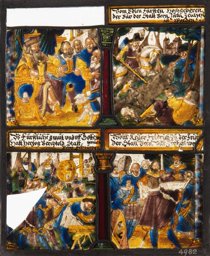 Scheibenfragment mit vier Szenen aus Berns Stadtgeschichte