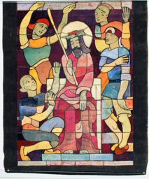 Couronnement d’épines (partie inférieure du vitrail consacré au Christ au jardin des oliviers, le Christ flagellé et le couronnement d’épines)