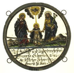 Runde Bildscheibe Genoveva Schmid mit Maria, Josef und Jesusknaben