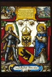 Figurenscheibe Stand Bern mit den Heiligen Vinzenz und Laurentius