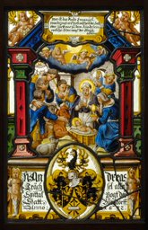 Bildscheibe Andreas Trächsel mit Geburt Christi, Hirtenanbetung