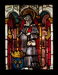 Sainte Scholastique, panneau d’un vitrail provenant de l’abbaye cistercienne de la Fille-Dieu à Romont