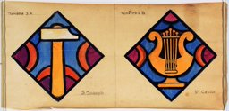 Marteau et lyre (attributs iconographiques de saint Joseph et sainte Cécile)