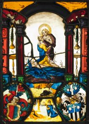 Allegorische Bildscheibe von Montenach-Reynold um 1628: Christus als Quell der Liebe Gottes · Vitrail d’alliance de Montenach et Reinauldt · Vitrail allégorique de Montenach-Reynold