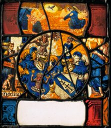 Zusammengeflickte Scheibe mit den Wappen Wild und Garmiswil, um 1620 und später