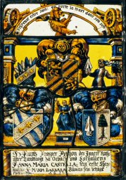Wappenscheibe Franz Prosper Python, Anna Maria Castella und Maria Barbara Buman 1672