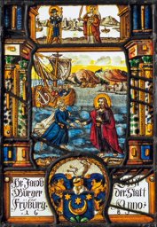 Bildscheibe Jakob Liecht 1683: Jesus wandelt auf dem Meer