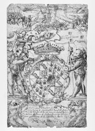 Scheibenriss mit Wappen Jacques de Montmayeur und Sebastienne de la Chambre