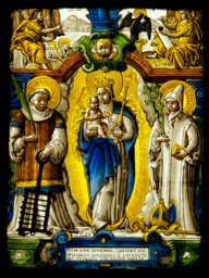Bildscheibe Prior Johannes Eckstein und Konvent von Ittingen mit der Muttergottes und den Heiligen Laurentius und Bruno
