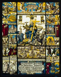 Bildscheibe Martin Gartenhauser mit allegorischer Darstellung des über das Heidentum und die Häresie triumphierenden katholischen Glaubens