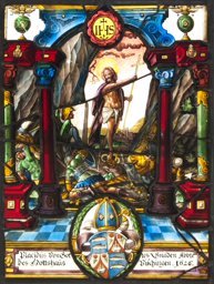Bildscheibe Placidus Brunschwiler, Abt Kloster Fischingen, mit Auferstehung Christi