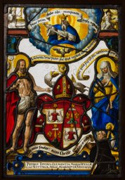Wappenscheibe Peter Schmid, Abt Zisterzienserkloster Wettingen, mit Interzession Mariae und Christi vor Gottvater