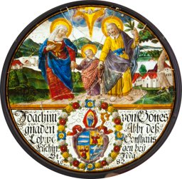 Runde Figurenscheibe Joachim Seiler, Abt Kloster Fischingen, mit der Heiligen Familie