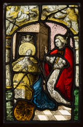 Bildscheibe mit Verkündigung an Maria und unbekanntem Wappen