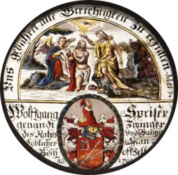 Runde Bildscheibe Wolfgang Speiser (Spieser, Spyser) gen. Zwinger mit Taufe Christi