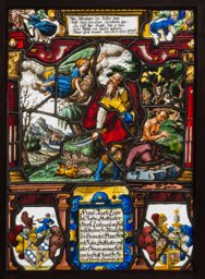 Bildscheibe Hans Jakob Leu, Anna Locher und Hans Heinrich Rahn, Ursula Escher vom Glas mit Abraham bei der Opferung Isaaks