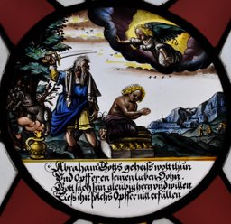 Runde Bildscheibe mit Abraham bei der Opferung Isaaks