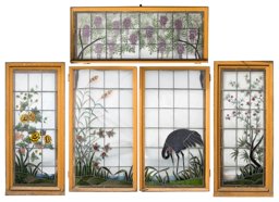 Fensterverglasungen mit Wasserlandschaft und Kranich