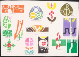 Collage mit Osterkerzensignets und Jahresthemen-Symbolen von St. Galler Kirchgemeinden