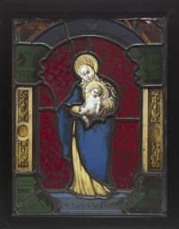 Vitrail figuratif de la paroisse de Kloten : Vierge à l’Enfant · Figurenscheibe der Kirchgemeinde Kloten: Muttergottes