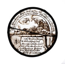 Runde Wappenscheibe von Ulrich Stähelin und Barbara Fazer (Faser) mit Opferung Isaaks